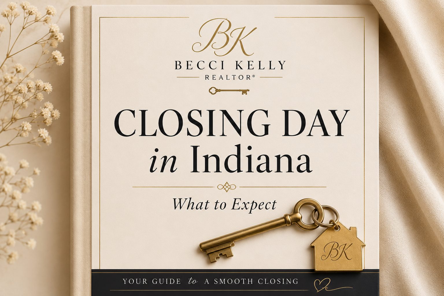 Closing day in Indiana guide for home buyers, featuring gold house key